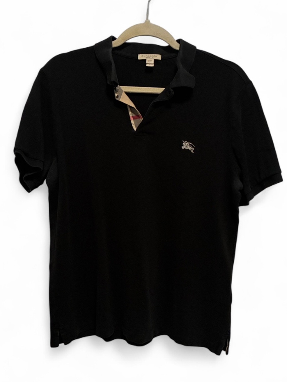 Burberry Black Short Sleeve Polo Shirt with Signature Check Trim